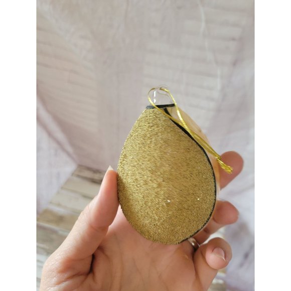 Gold stained glass ornament teardrop Xmas holiday tree - Picture 3 of 6